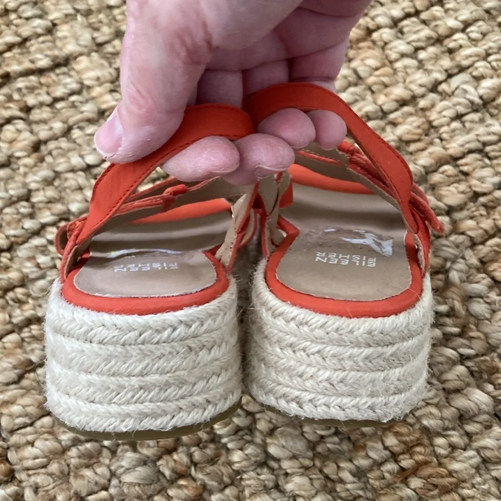 Eileen Fisher Devi Espadrille Strappy Leather Platform Shoe Womens Size 5 Orange